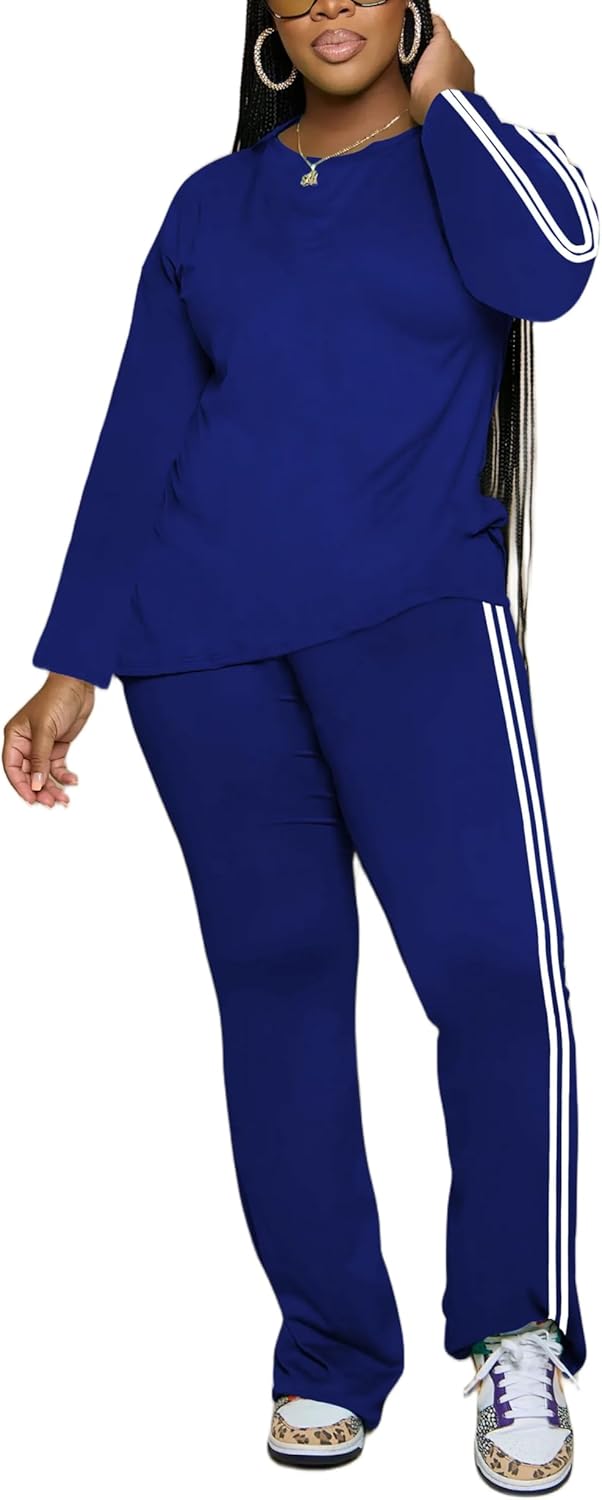 Women 2 Piece Outfits Crewneck Long Sleeve Tops and Flare Pants Lounge Sets Tracksuits - Image 2