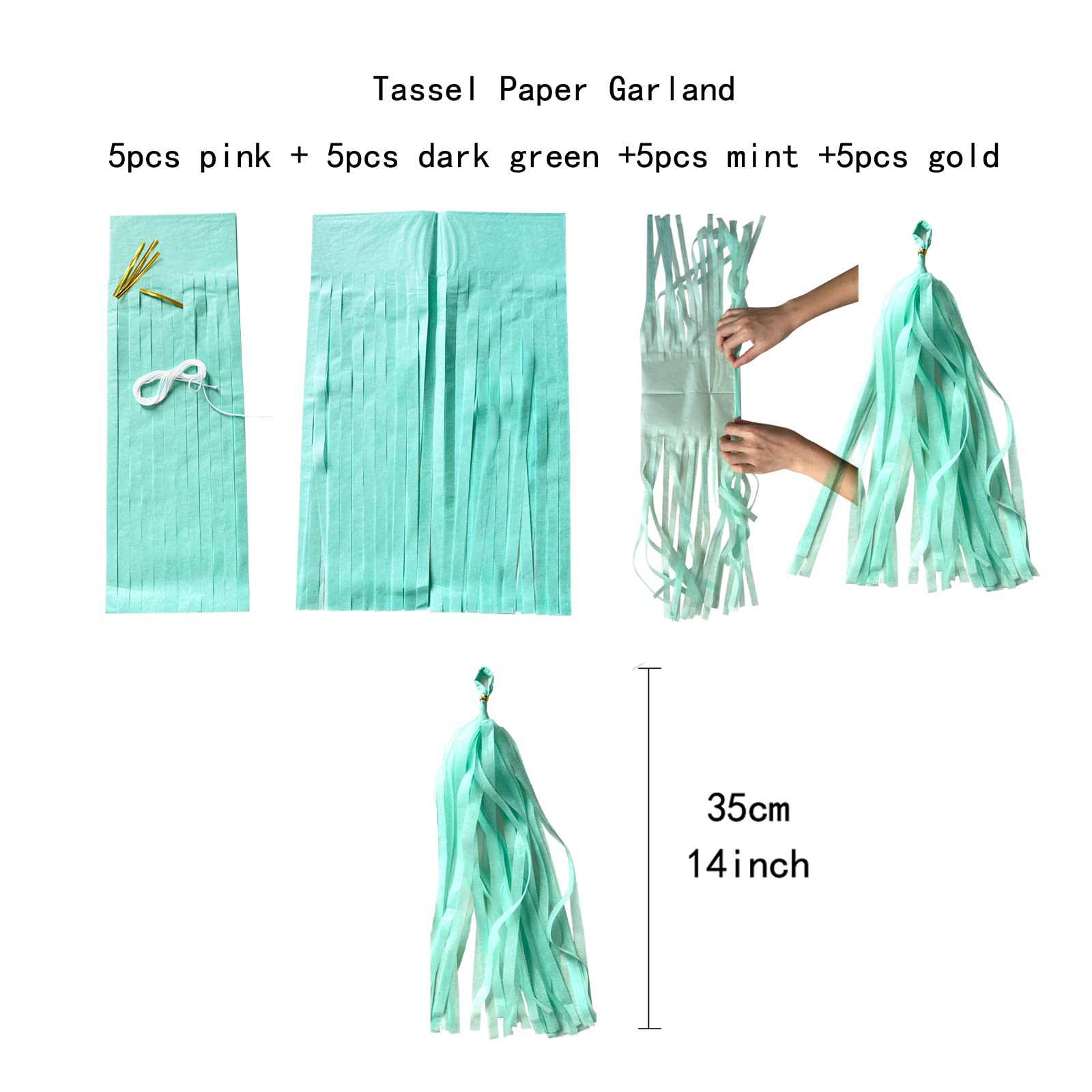 Boho Quasten-Girlande Dusty Blue - 15 Stück In Beige, Blau & Champagner - Für Babyparty & Hochzeitsdeko - 3m Schnur