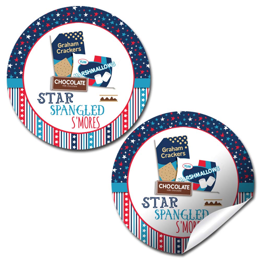 Star Spangled S'Mores 4th of July Thank You Sticker Labels, 40 2" Circle Stickers by AmandaCreation, Great for Party Favors, Envelope Seals & Goodie