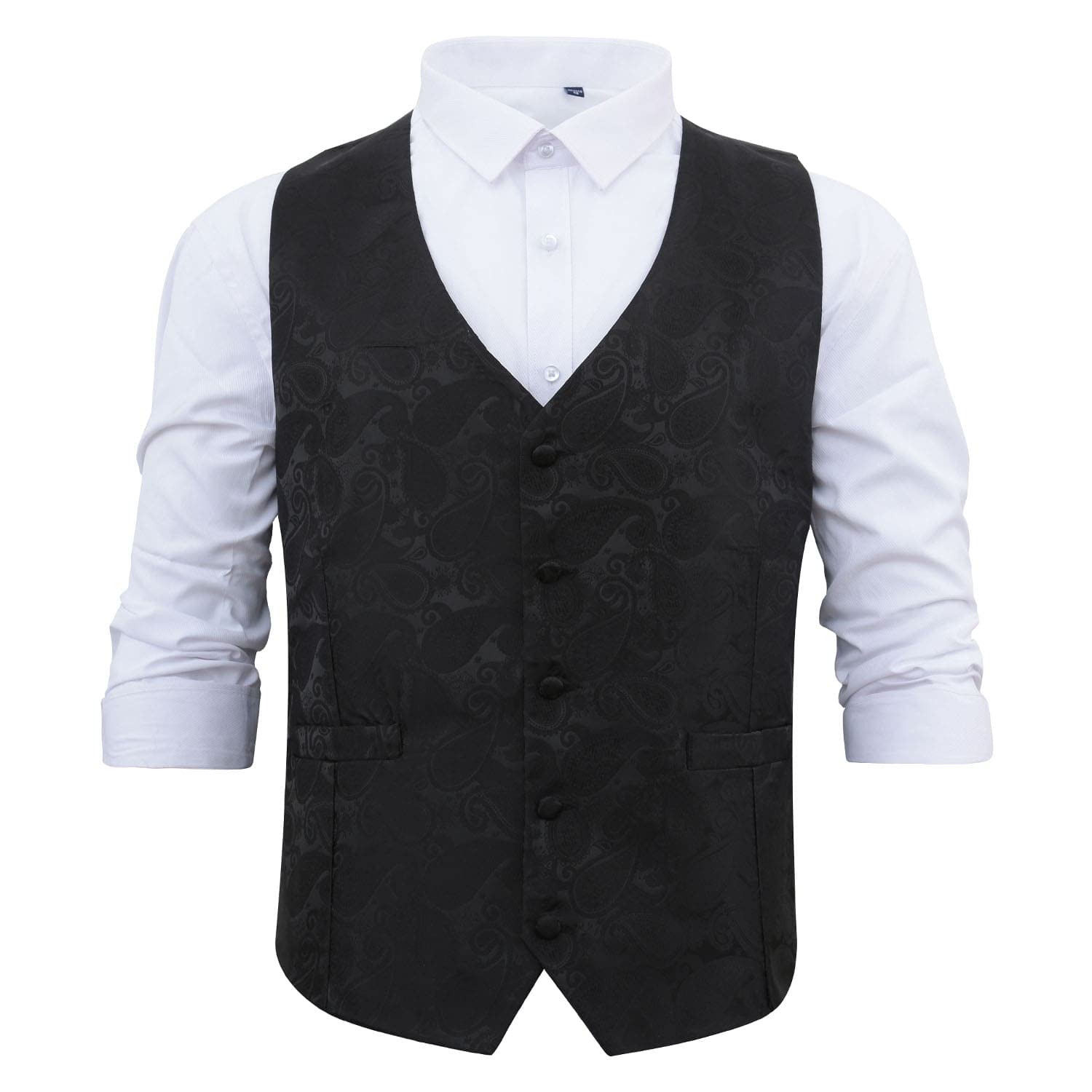 Dqt Men's Black Paisley Bohemian Floral Wedding Waistcoat – Groom Formal Suit Vest 44" (2Xl)