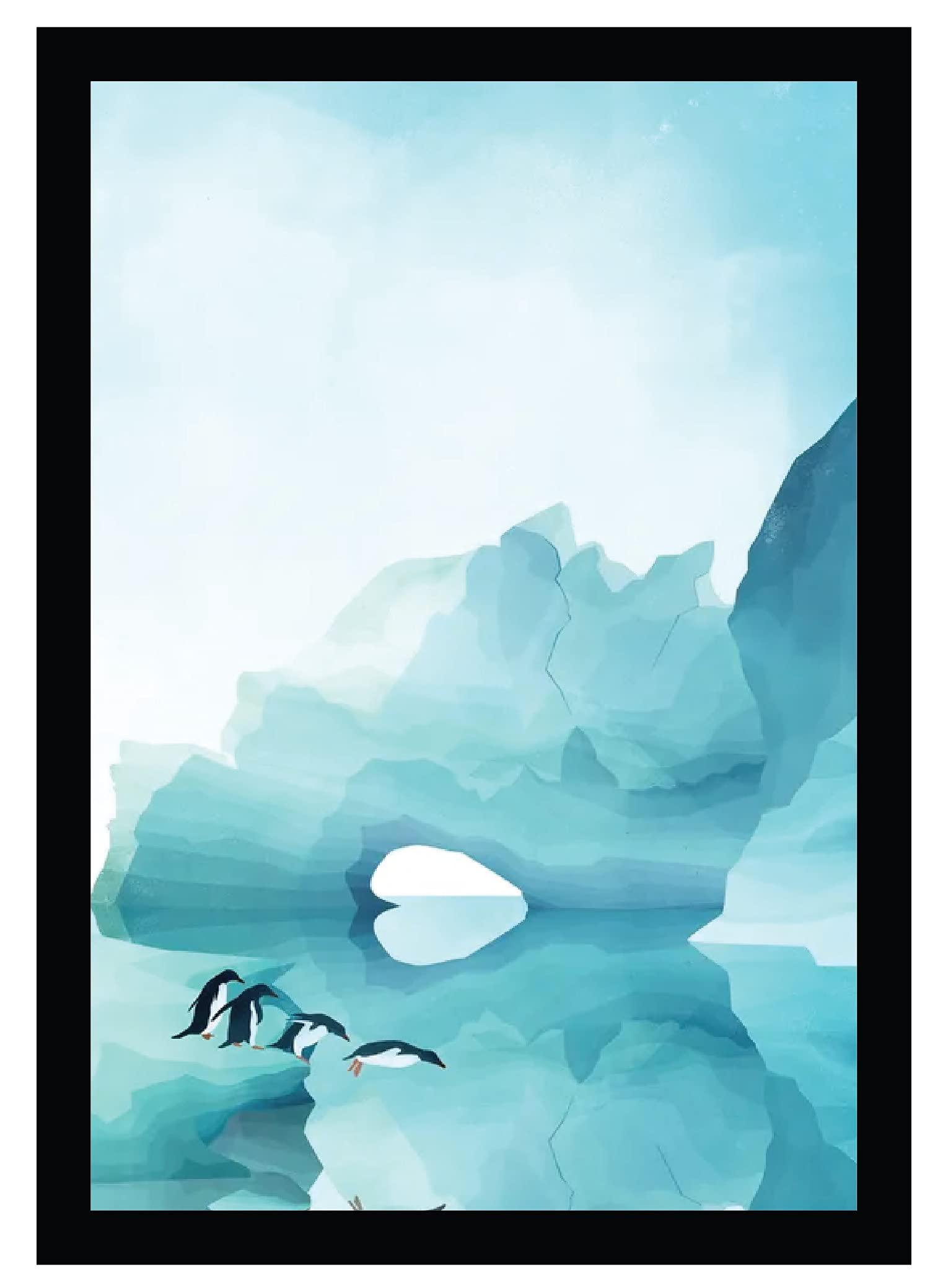 BIRD'S MIND Floral Art Paintings Wall Hanging Synthetic Photo Framed Poster for Bedroom Home Living Rooms Gift Wall Penguin Jump Photo Art Frame L x H 9.5 Inches x 13 Inches