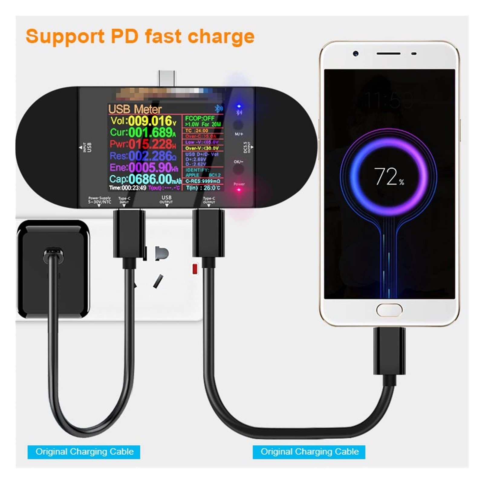 Urządzenie pomiarowe tester USB Usb. Tester Type-C 2.4 "Calowy Voltmeter AMMETER Power Bank Napięcie Napięcie Volt Pd. Tranger Miernik elektryczny.