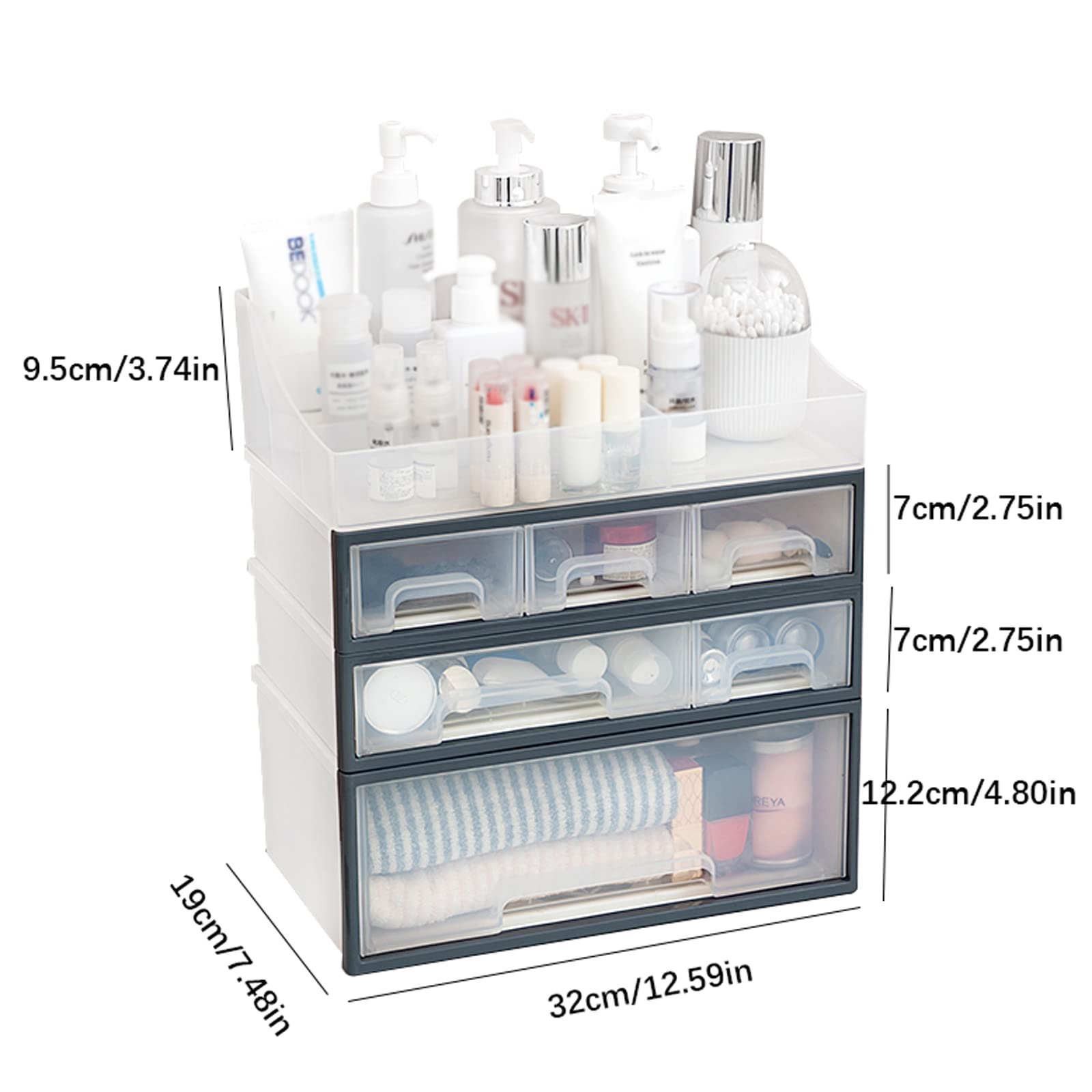 Boîte de rangement pour cosmétiques, organisateur de maquillage avec tiroirs, empilable, pour soins de la peau et bijoux, idéale pour les pinceaux, rouges à lèvres, vernis à ongles et accessoires