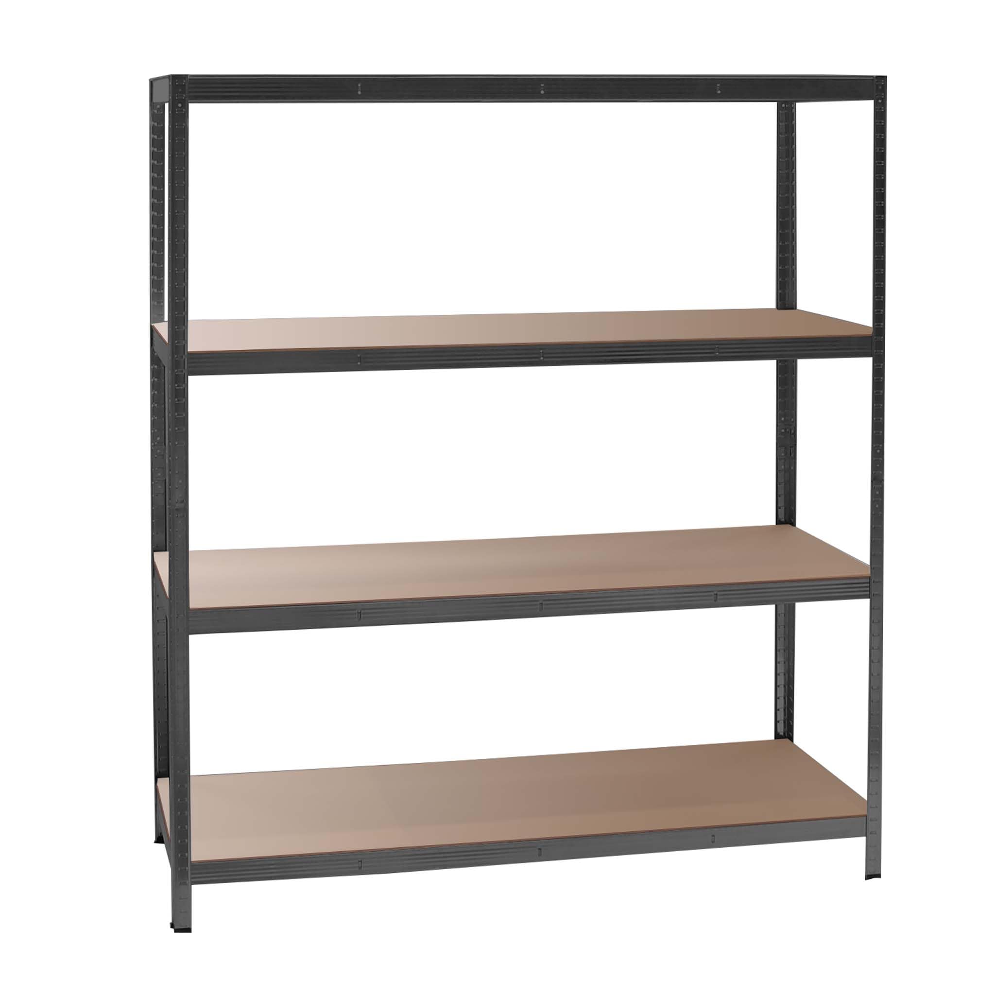 WilTec Heavy-duty Shelving System Black 160×60×180cm Boltless 4 Shelves 175kg/Level Workshop