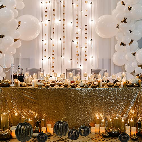 Image of Winlyn 7 Pcs Assorted Artificial Gold Brush Black Pumpkins Rustic Decorative Halloween Faux Foam Pumpkins for Fall Halloween Thanksgiving Tabletop Centerpiece Mantel Kitchen Decor