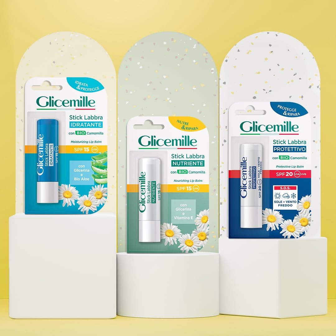 GLICEMILLE | Stick Labbra Nutriente, SPF 15, con BIO Camomilla, Glicerina e Vitamina E, 5,5ml