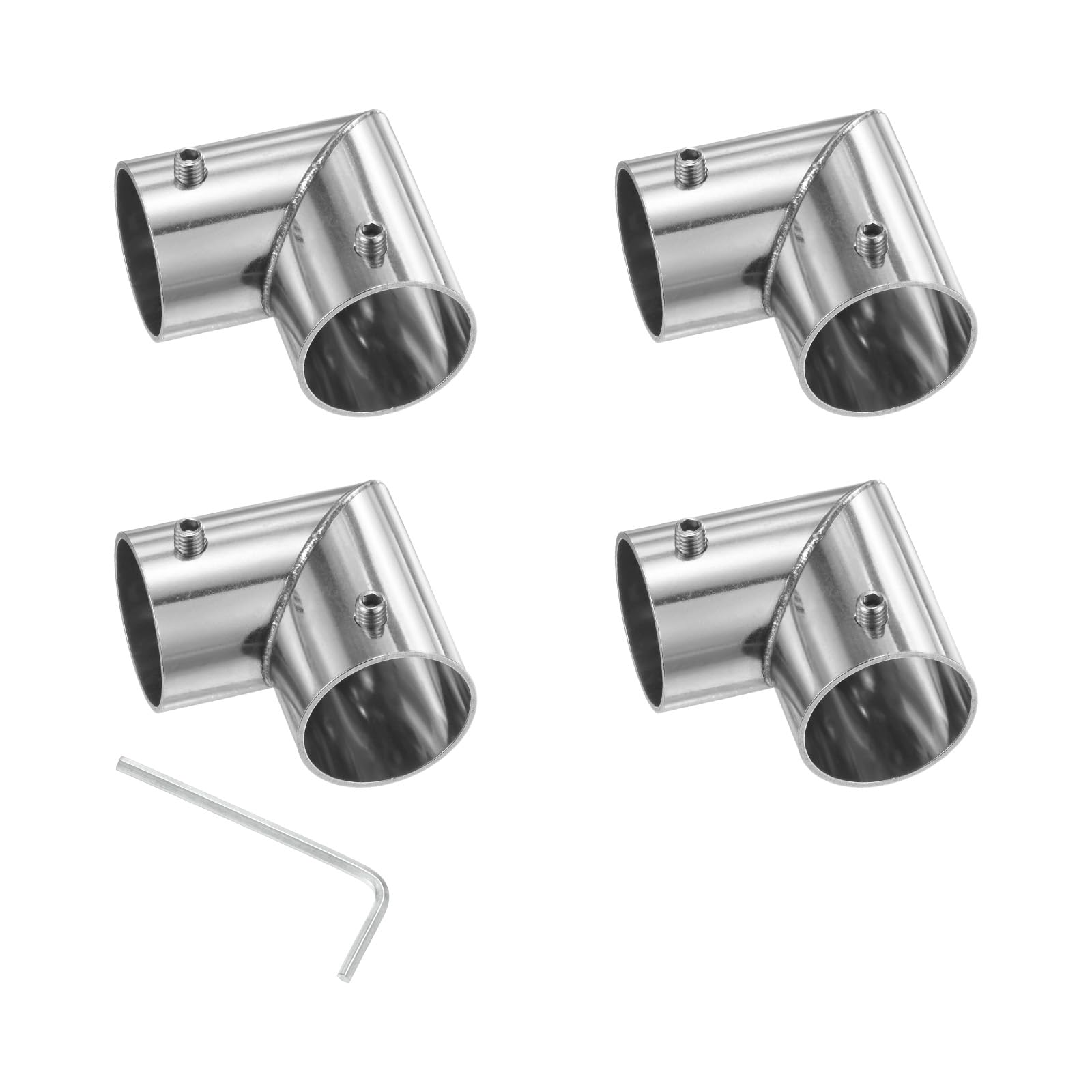M METERXITY 4-Pack 90 Degree 2 Way Stainless Steel Pipe Connector, 1" or 25MM Pipe Fittings, Silver