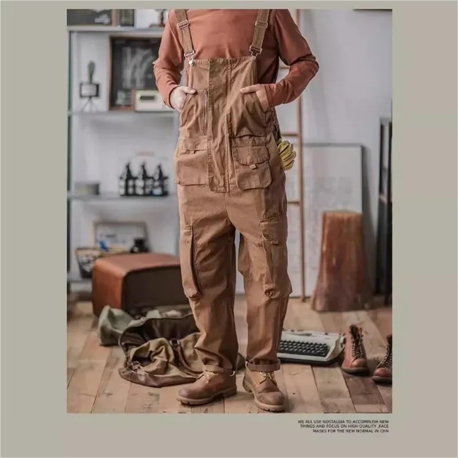 Salopette Uomo Jeans Tuta da Lavoro Multitasche con Tubo Dritto, Pantaloni Uomo Bretelle(Blue,XXXL)