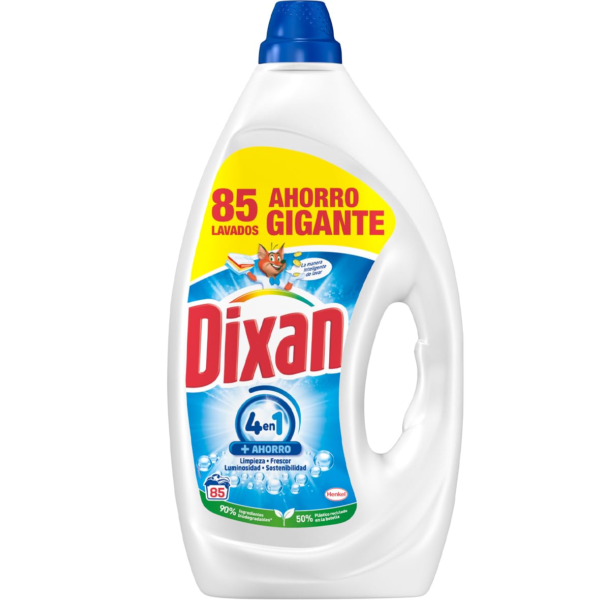 Dixan Gel Total+ 4 en 1 (1 x 3825 ml), detergente lavadora líquido para ropa clara y blanca, detergente con gran poder quitamanchas ropa, sensación de frescura, formato gigante, 85 lavados