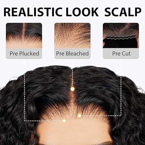 Miniatura 3 de Xinjiju Peluca sin pegamento, pelucas cortas y rizadas estilo Bob para mujeres negras, cabello humano sin pegamento, 6 x 4, sin pegamento, peluca