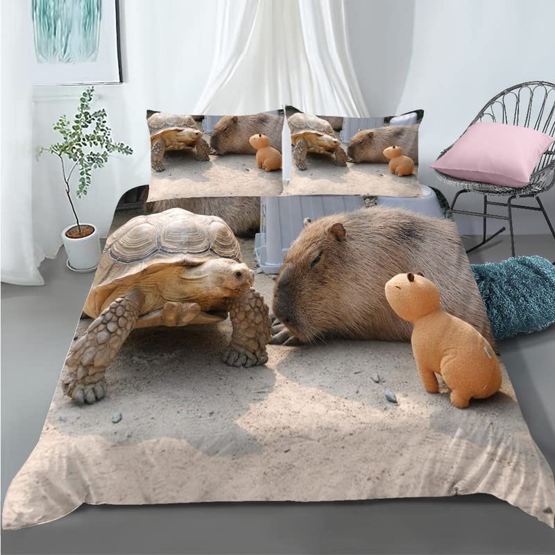Housse de couette capybara 160x200 cm grise pour créer une ambiance cocooning ado fille et garçon