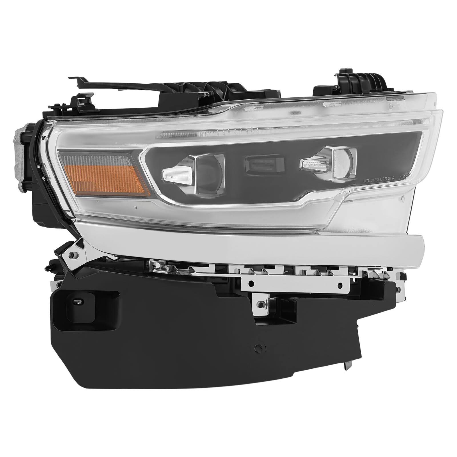 WsrrLun Full LED Headlight Assembly for Dodge Ram 1500 2019 2020 2021 2022 Right Passenger Side Front Head lamp Replacemnt, Dual Projector Chrome