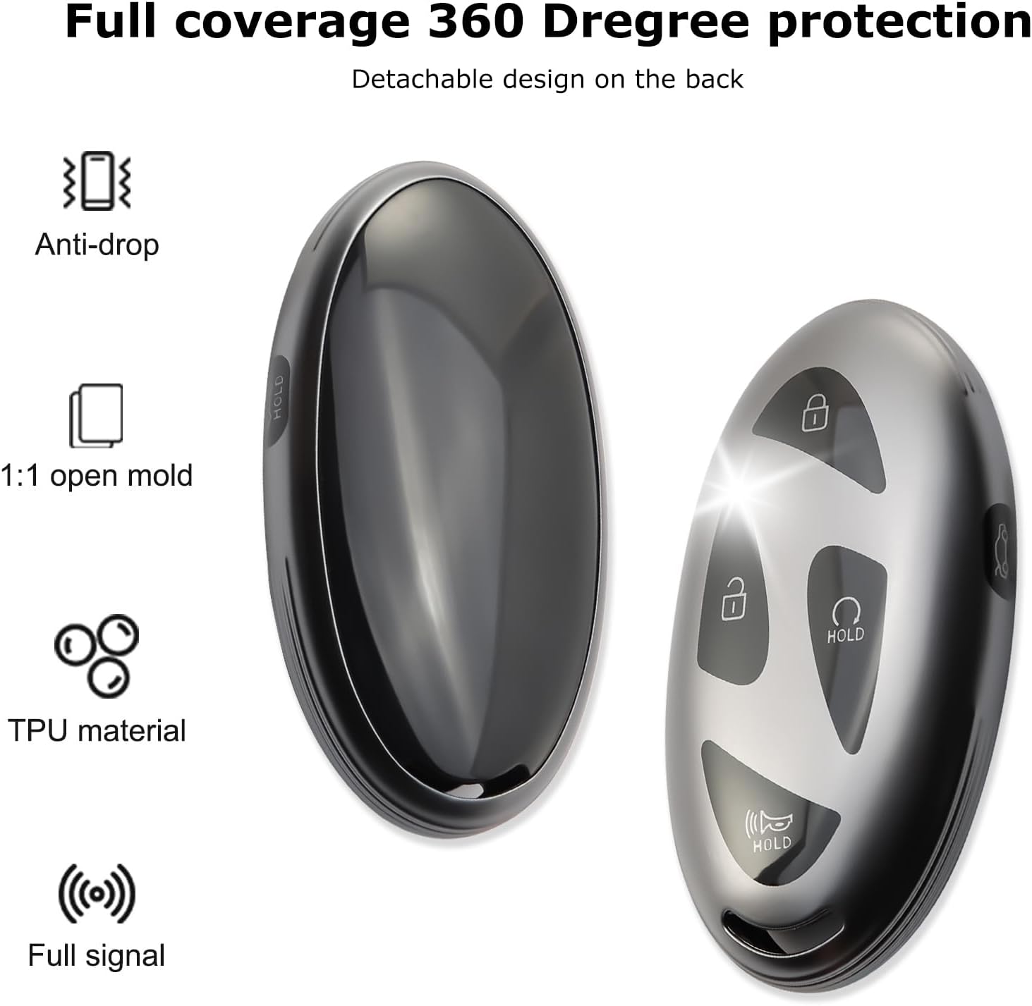 2-Pack for Hyundai Key Fob Cover with Keychain 5-Button TPU Key Case for 2022 2023 2024 2025 Elantra, Sonata, Ioniq 6, Santa Fe, Tucson, Kona (Grey) - Image 4