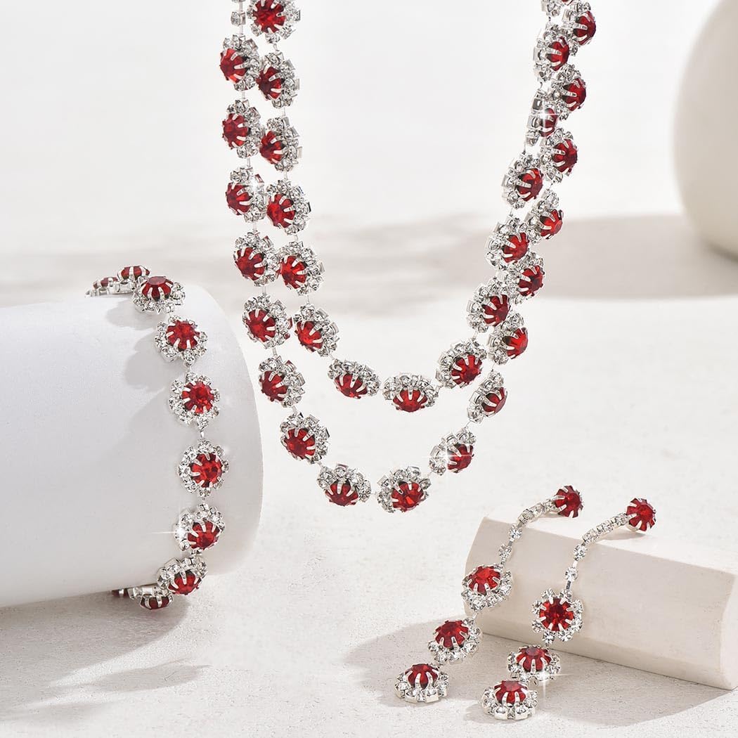 Unicra Rhinestone Bridal Wedding Jewelry Set Silver Crystal Necklace Earrings Bracelet Sets Formal Costume Jewelry for Women and Brides - Image 4