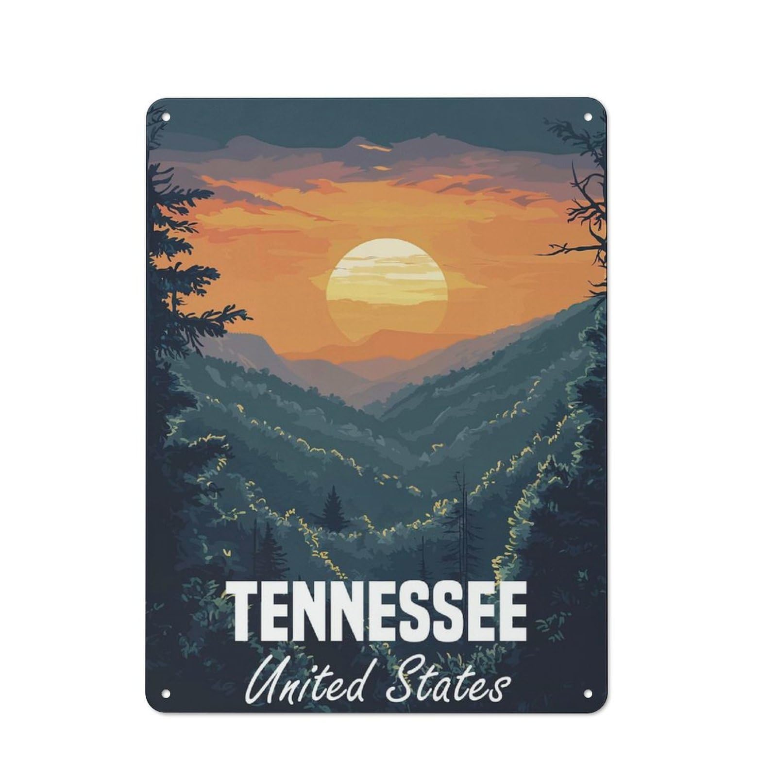 Junmoney Tennessee Sunset Landscape For Studio Or Craft Room, Retro-Style Tin Sign 40X30cm, For Metal Sign Collectors, For Garage And Workshop Walls