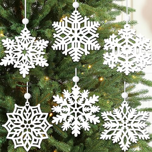 White Snowflake Wood Ornaments Christmas Snowflakes Wooden Cutouts 3 Inches | 24Pcs Unfinished Wooden Snowflakes for Crafts Winter Wood Snowflake Slices to Paint for Christmas Tree Hanging Home Decor