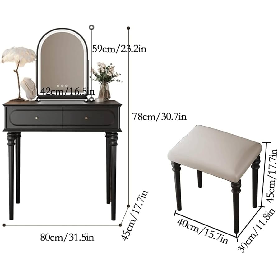 可動式ライト付き ドレッサー 化粧台　メイク台 ブラック スリム Amazon｜ドレッサー ブラック スマートな化粧鏡 大容量の
