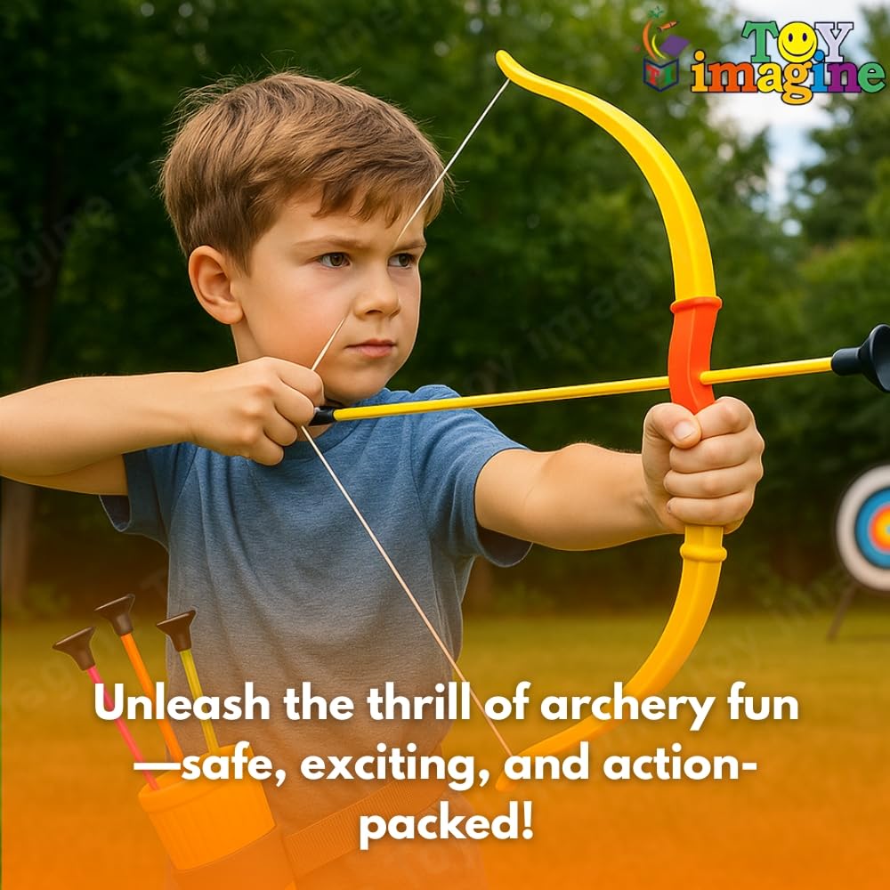 Toy Imagine™ Super Archery Bow and Arrow Set for Kids | Indoor Outdoor Archery Game with 5 Suction Tip Arrows | Boys Toys Age 6-14 Years | Action Adventure Shooting Game Toy - Image 7 thumbnail