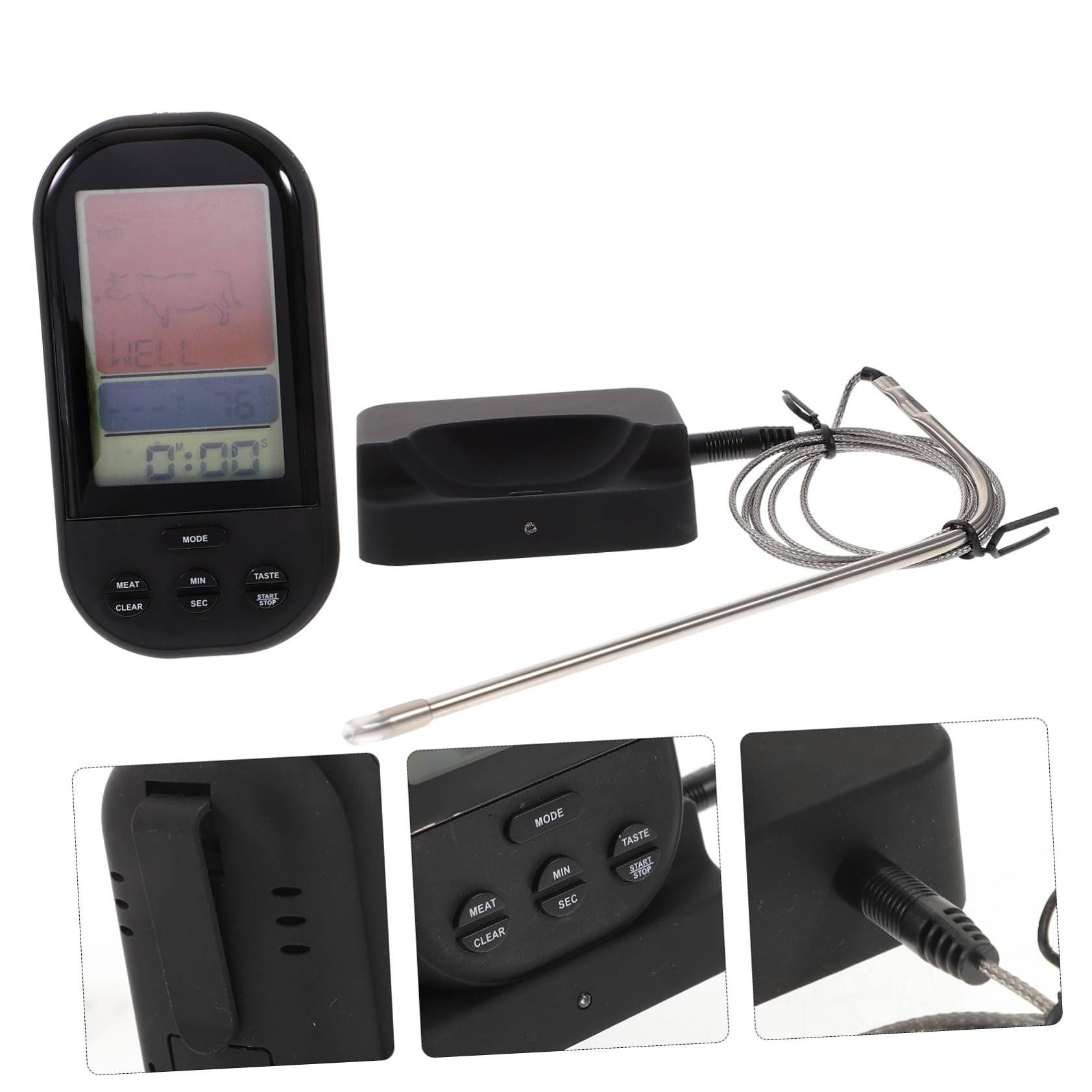 VALICLUD Kabelloses Digitales Grill und Bratenthermometer mit Fernüberwachung Backofenthermometer Großer Beleuchteter LCD Bildschirm Vorprogrammierte Garstufen Alarmfunktion für Bbq und