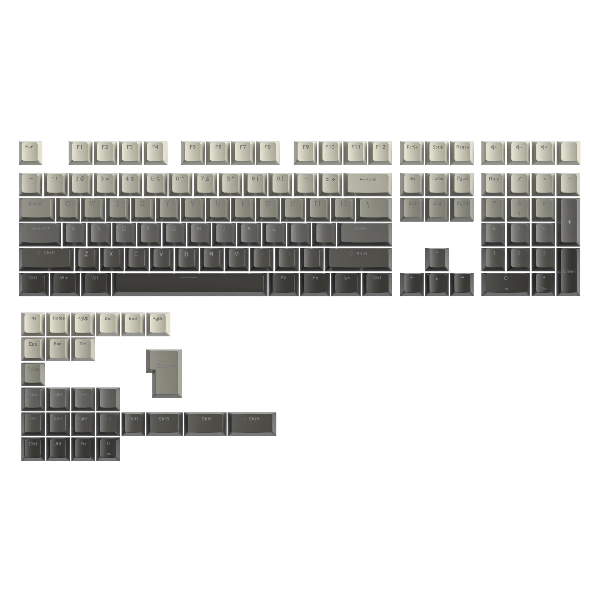 PBT Gradient Grey Keycaps, Shine Through Cherry Profile Keycaps, Double Shot Custom Minimalist Style for MX Switched Mechanical Keyboard