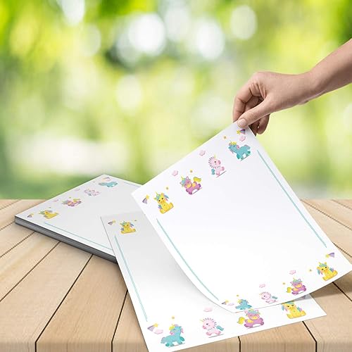 Miniatura 5 de 100 papelería, con bonitos diseños florales, perfecto para escribir notas o cartas., Unicornios caprichosos pastel