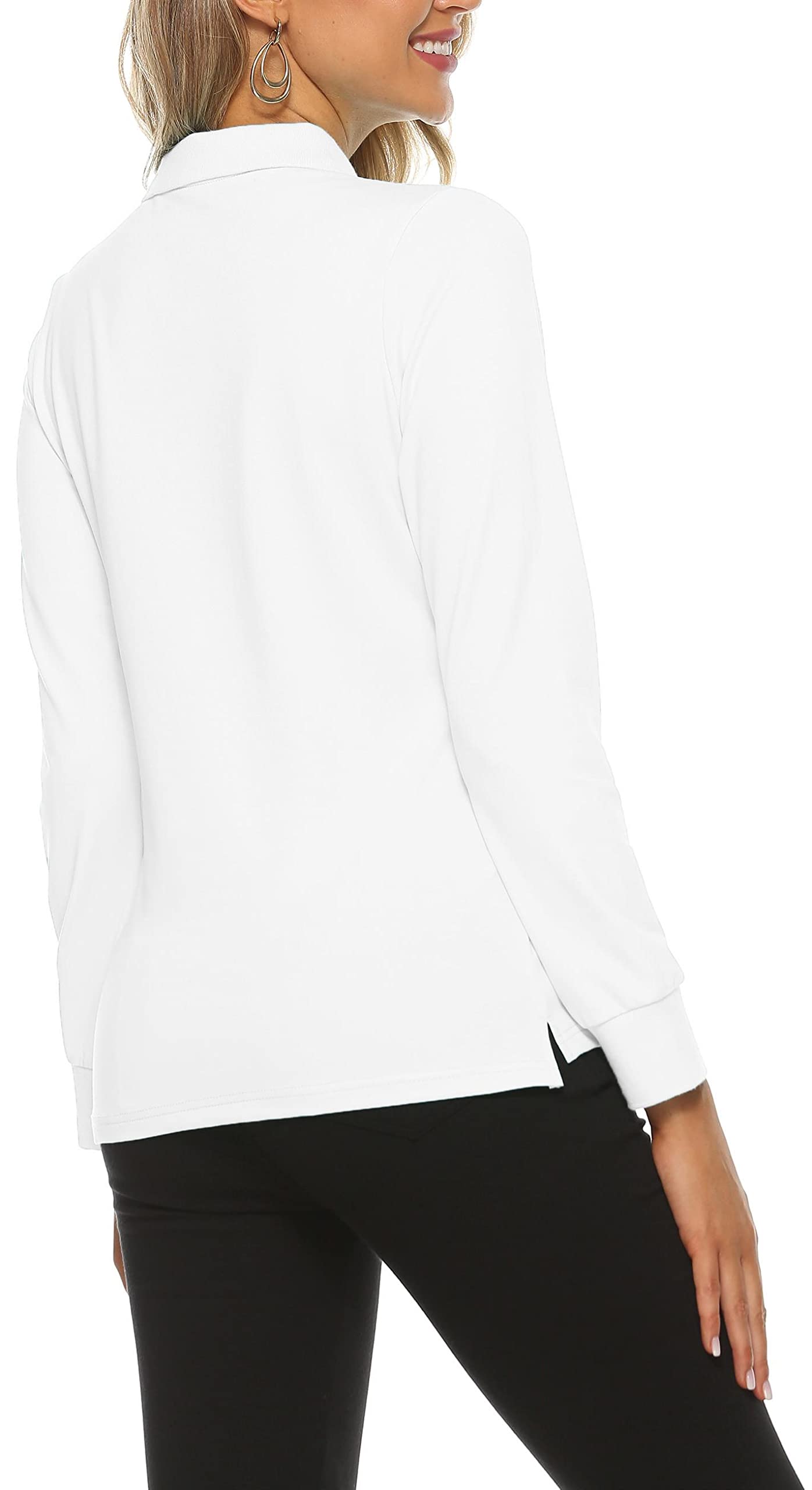 Polo Mujer Mangas Largas Tops Algodón Invierno Cálido Trabajo Golf Camiseta