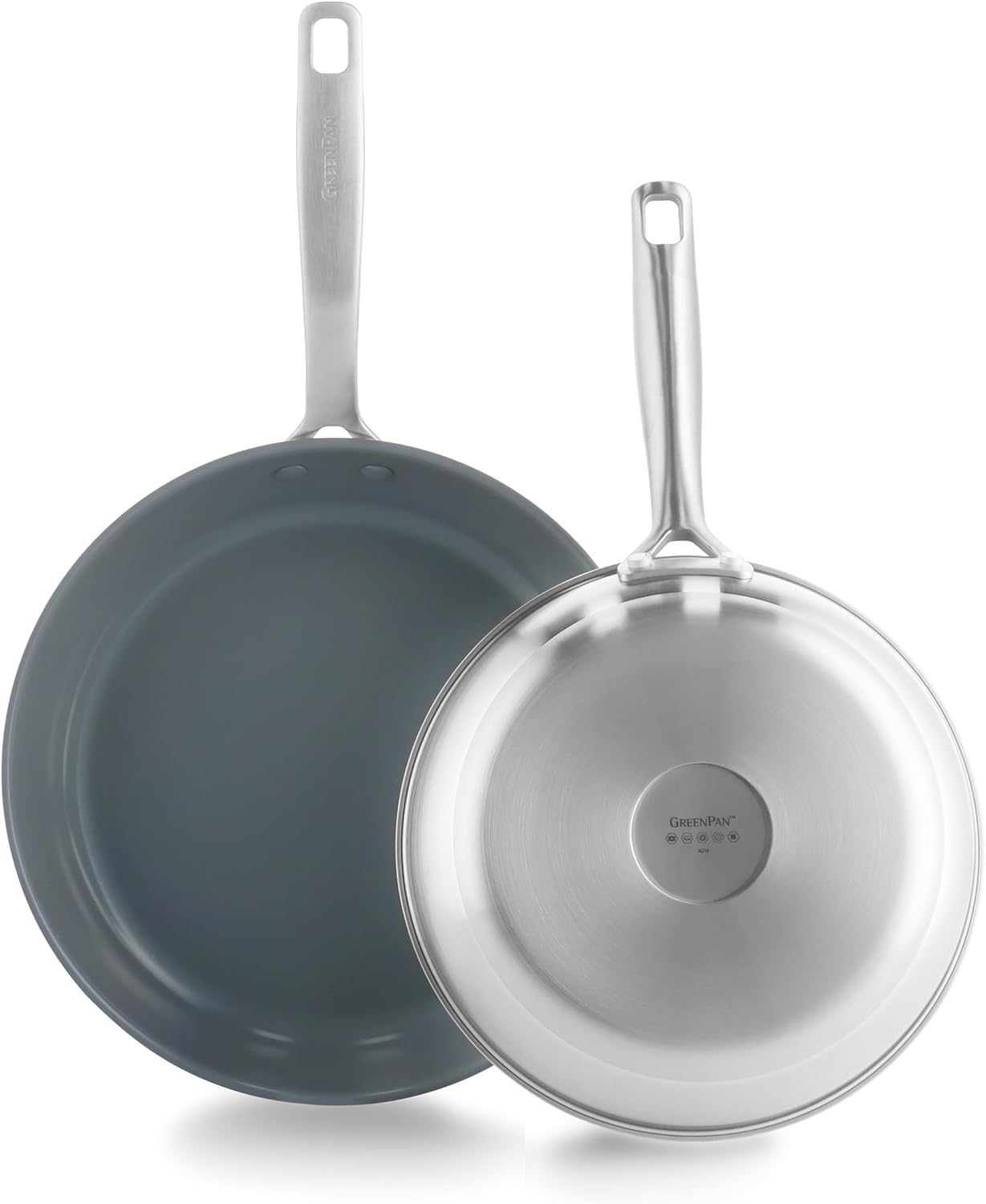 GreenPan Treviso 9.5” and 11” Frying Pan skillet Set, Non-Toxic PFAS-Free Stainless Steel Ceramic Nonstick Coating, Induction Suitable, Multi Clad, Pouring Rims, Dishwasher & Oven Safe to 600° - Thumbnail 2