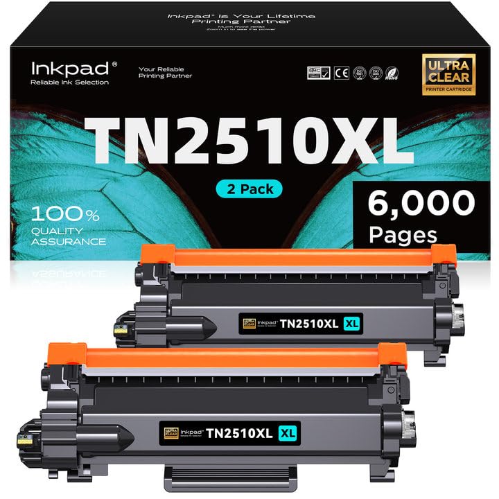 iNKPAD 【Alta Capacità】 TN2510XL Cartucce di Toner Compatibili per Brother TN-2510 per HL-L2400DW HL-L2445DW DCP-L2620DW DCP-L2665DW MFC-L2835DW MFC-L2800DW MFC-L2860DW (2 NERO,3000 pagine per toner)