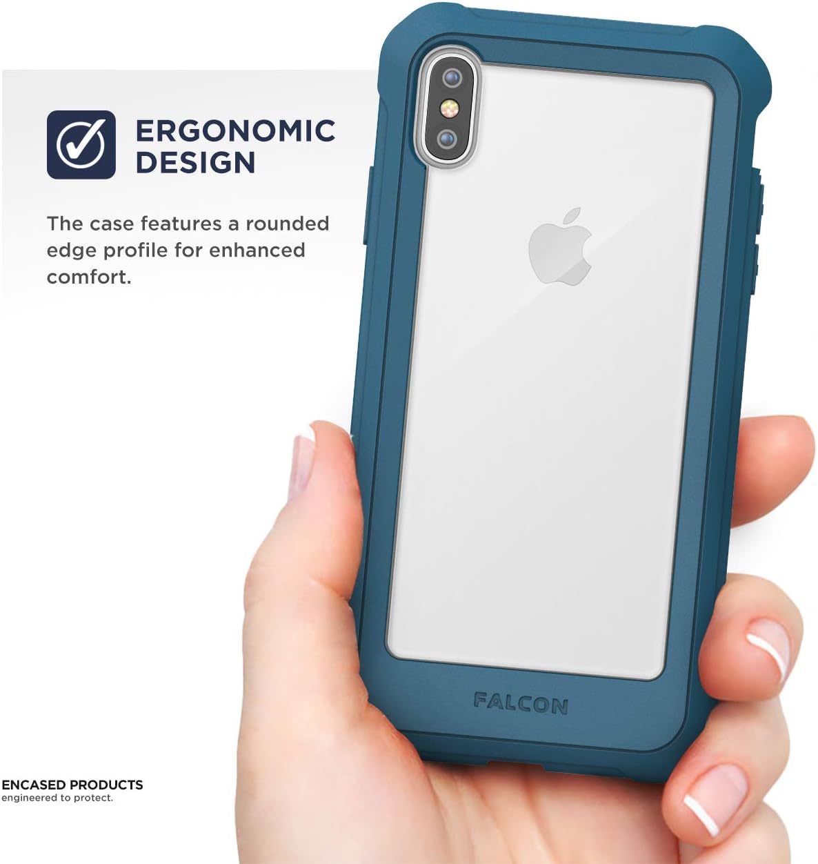 Encased iPhone Xs Max Case - Clear Protective Case with Tempered Glass Screen Protector (Ocean Blue/Clear)