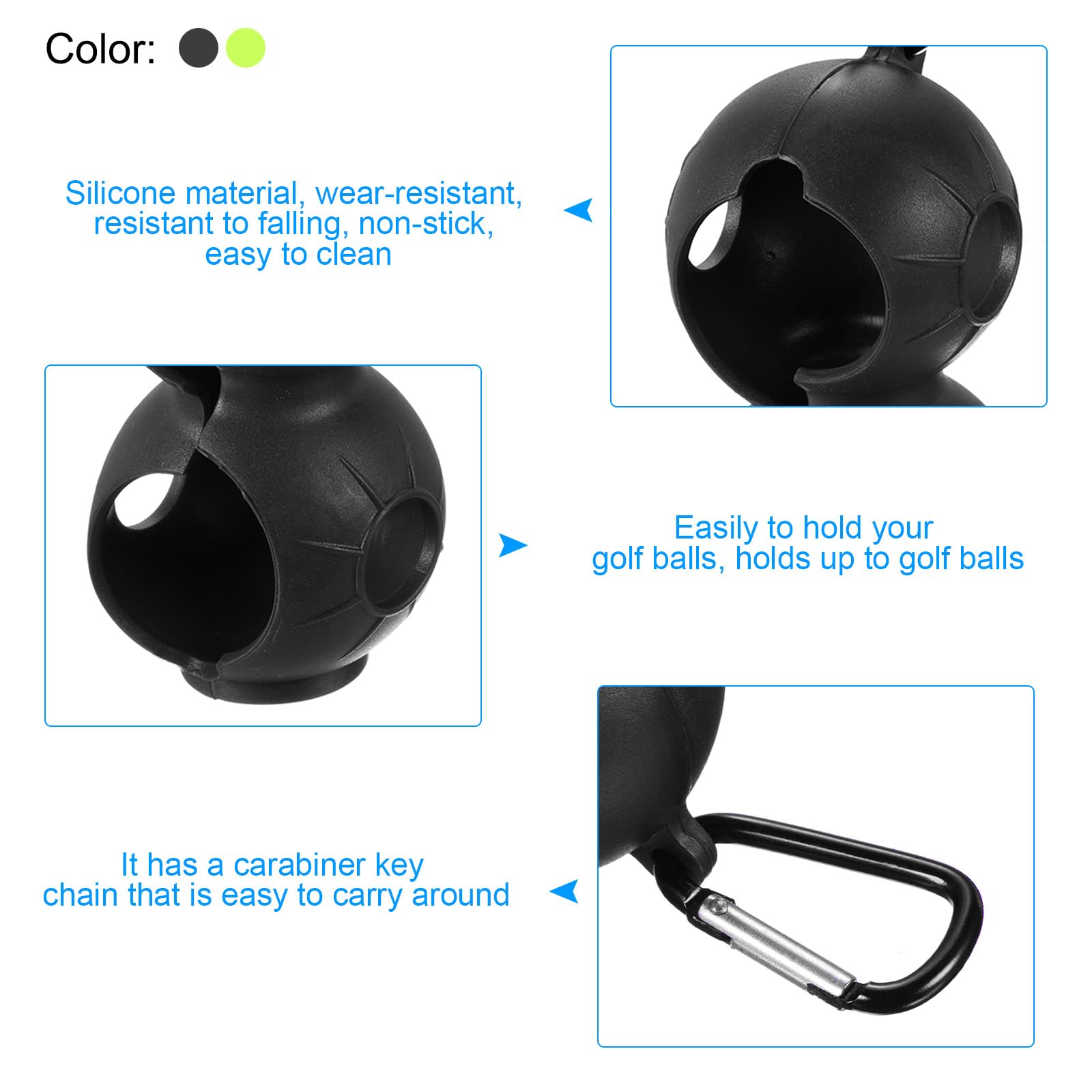 PATIKIL Golf Ball Holder, 2 Pack Silicone 2 Balls Carrier Protective Portable Sleeve with Buckle for Golf Bag Belt Black, Green - Image 3
