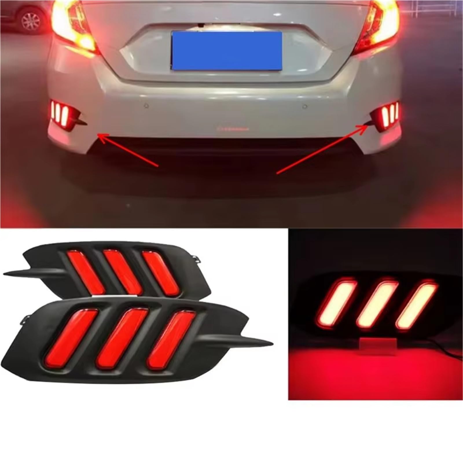Luces Traseras Para Civic 2016-2018 Luces Traseras LED De Freno Parachoques Trasero Lámpara Reflectora DRL Para Coche