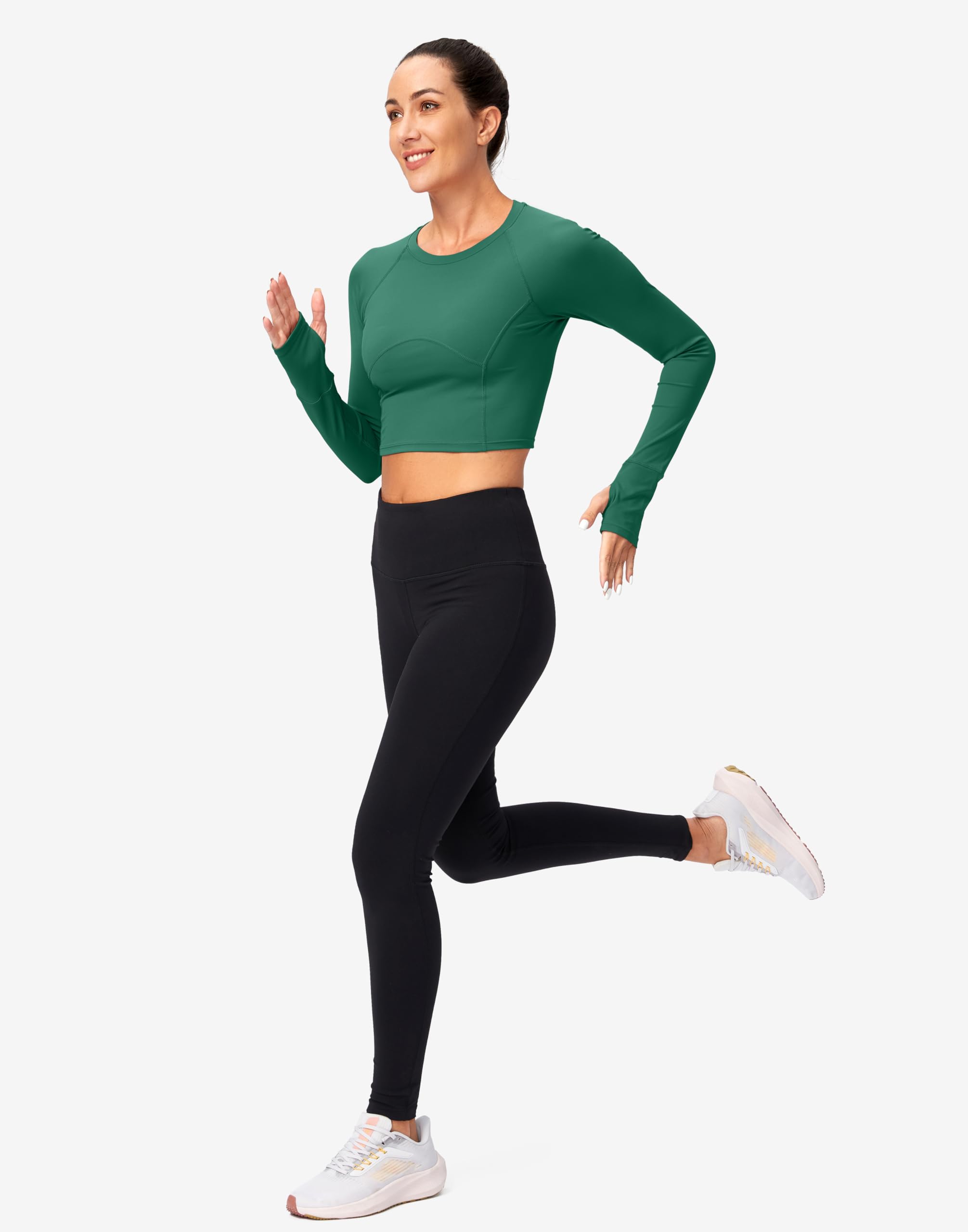 SANTINY Top corto da donna a maniche lunghe per allenamento, vestibilità aderente, per palestra, yoga, corsa