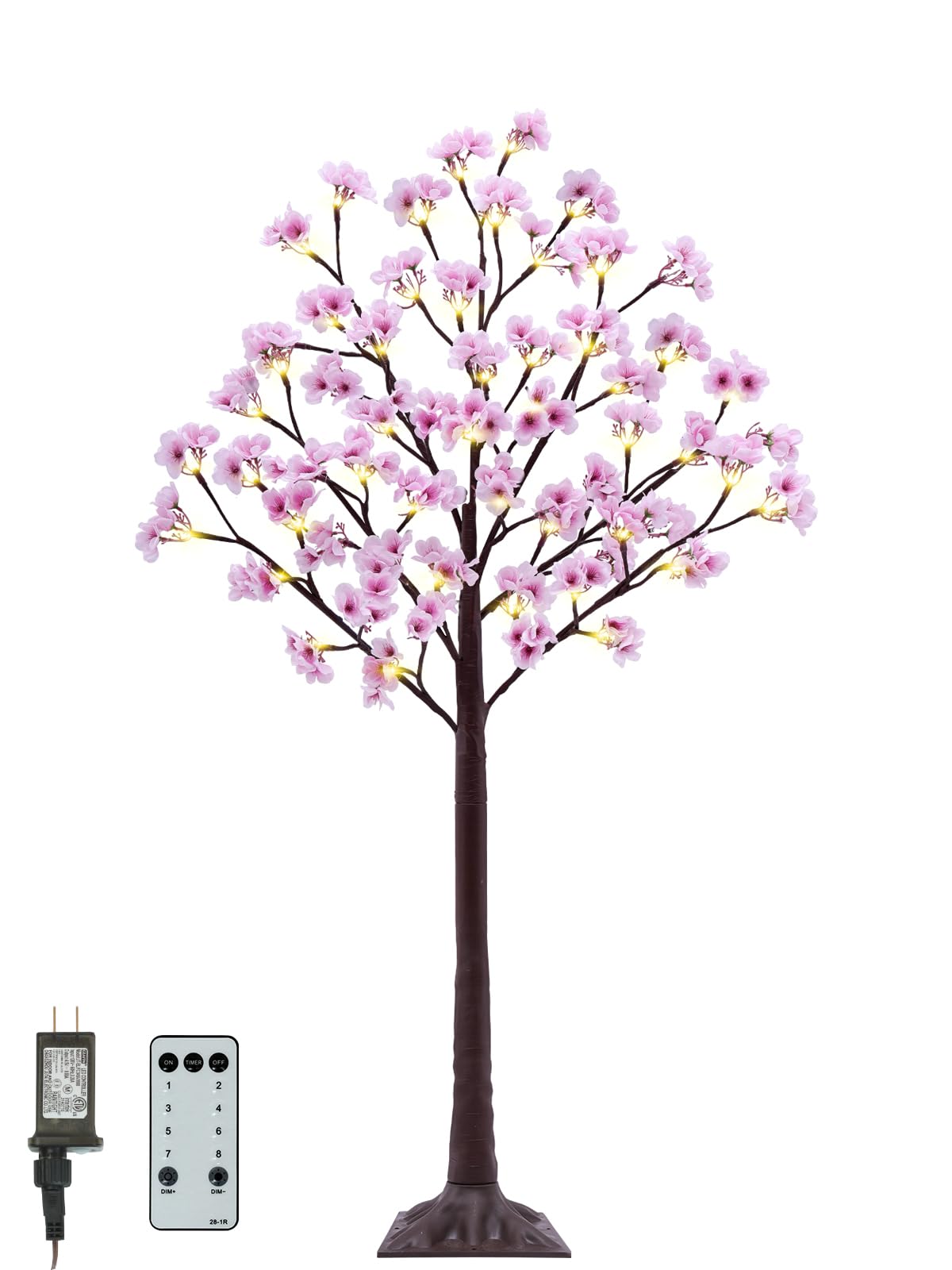 4FT Lighted Cherry Blossom Tree - Faux Artificial Light Up Cherry Blossom Tree with 56 Lights, 168 Lush Flowers, Timer, Remote 8 Modes Pink Tree for