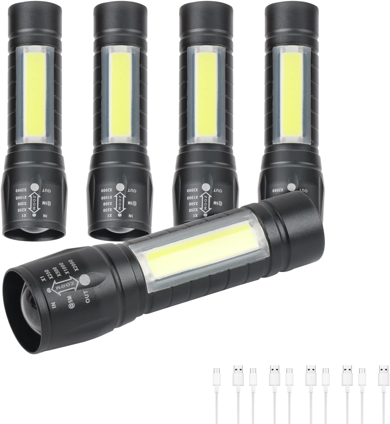 5 Pack Mini Small Pocket LED Flashlight USB-C Rechargeable High Lumens Bright Powerful EDC Flash Lights - Aluminum Handheld Flashlight Bulk for