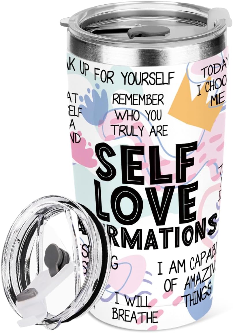 Positive Affirmations Tumbler, Self Love Mental Health Gifts Inspirational Gifts for Women Girls Sister Coworker Birthday Christmas Friendship Graduation, 20 oz Insulated Coffee Tumbler Travel Cup