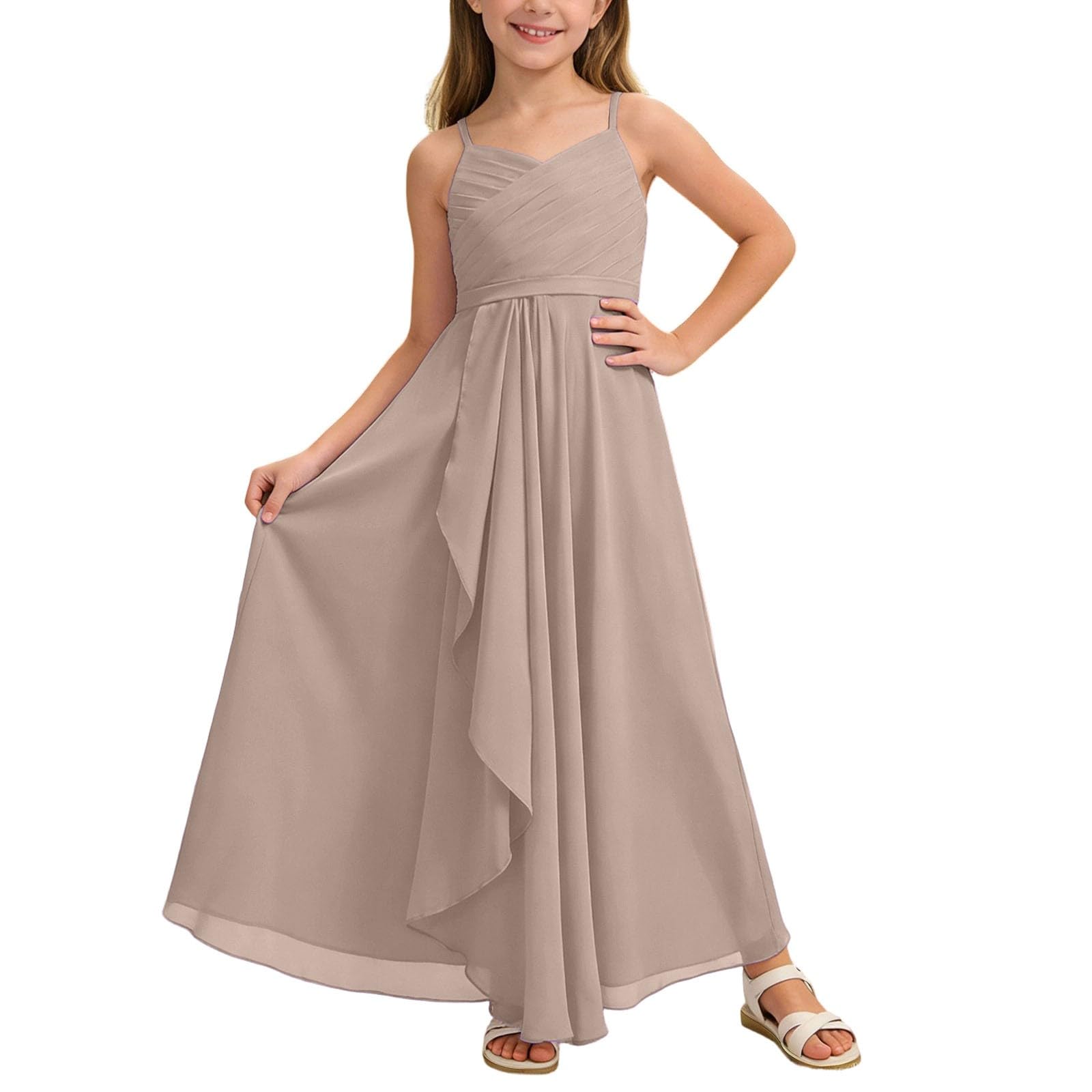 Generico Abito Lungo in Chiffon per Ragazze Eleganti Modello Fluido Senza rilievi Perfetto per Cerimonie Damigelle Junior e Eventi Speciali