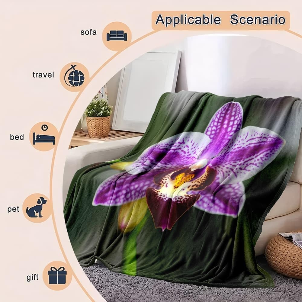 Genérico Sherpa XXL 180x200cm Tema De OrquíDea PúRpura Esponjoso Franela Suave cálida y Ligera Lavable a Máquina Verde Claro Mantas de Lana Sofá Manta para Niños y Adultos