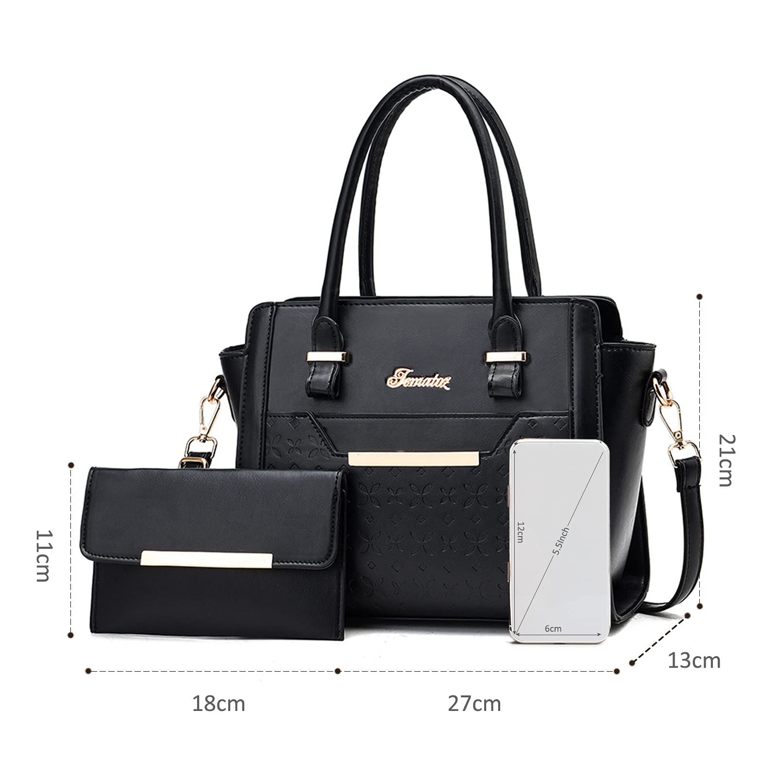 NICOLE & DORIS Bolsos de mano para mujer, grandes, 2 piezas, bolso de hombro, elegante, simple, multifunción, bolso de mano de piel sintética con ranura para tarjetas, Black, Large