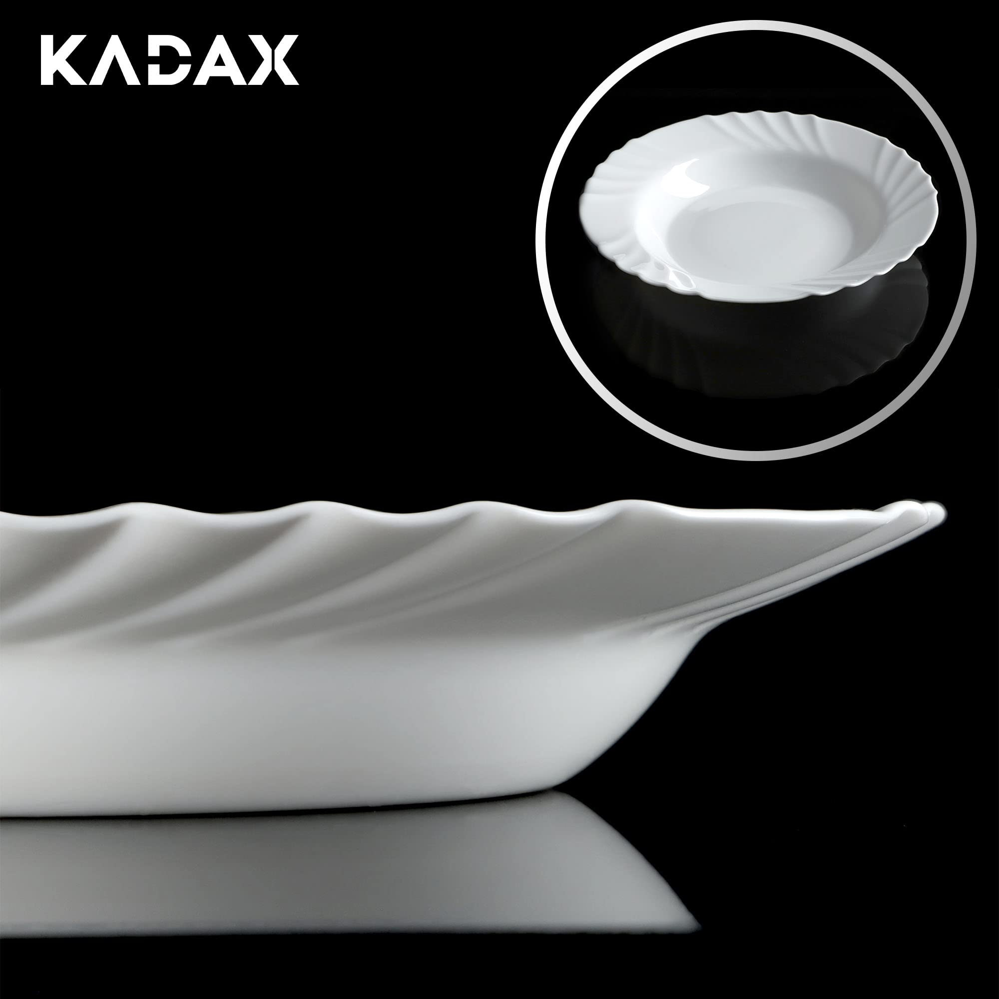 KADAX Zestaw 3 szt. talerzy głębokich z hartowanego szkła, białe, Ø 23 cm, minimalistyczne do zupy i pasty - trwałe i łatwe w czyszczeniu
