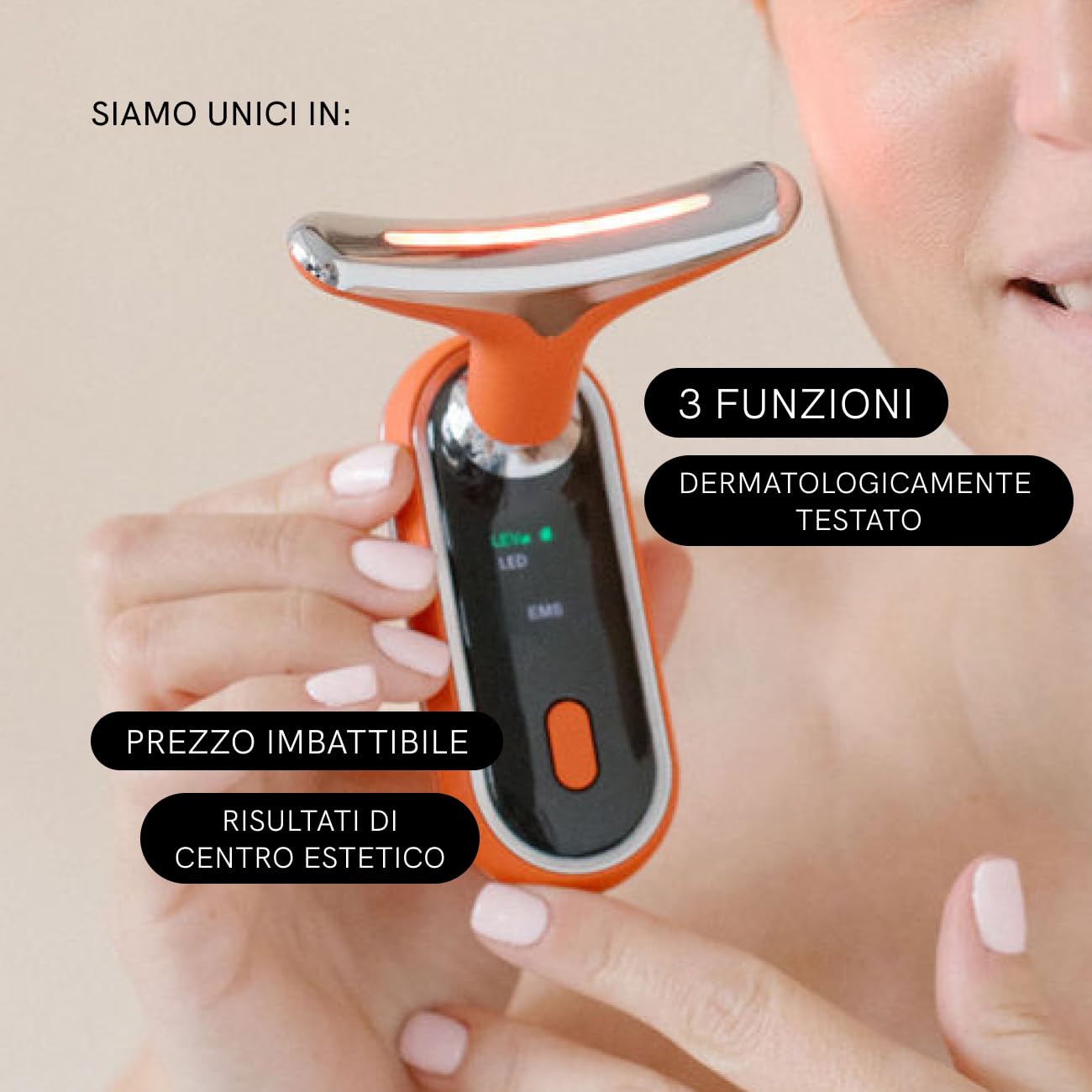 MASDERM Massaggiatore Facciale Rassodante Antieta con Luce LED Rossa ed EMS, Dispositivo Viso e Collo Red Light Therapy