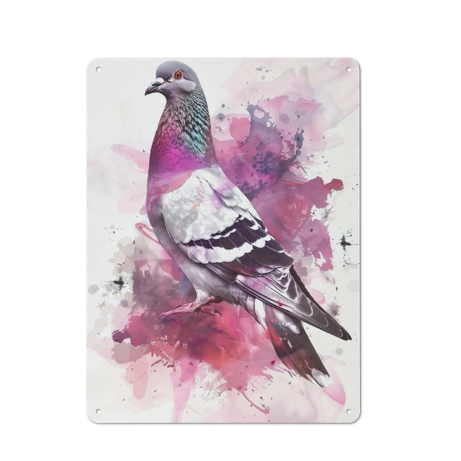 Pink Pigeon Watercolor Printed Metal Sign 40x30cm for Café Or Home Bar, Housewarming Wall Decor for People Furnishing Café And Home Bar