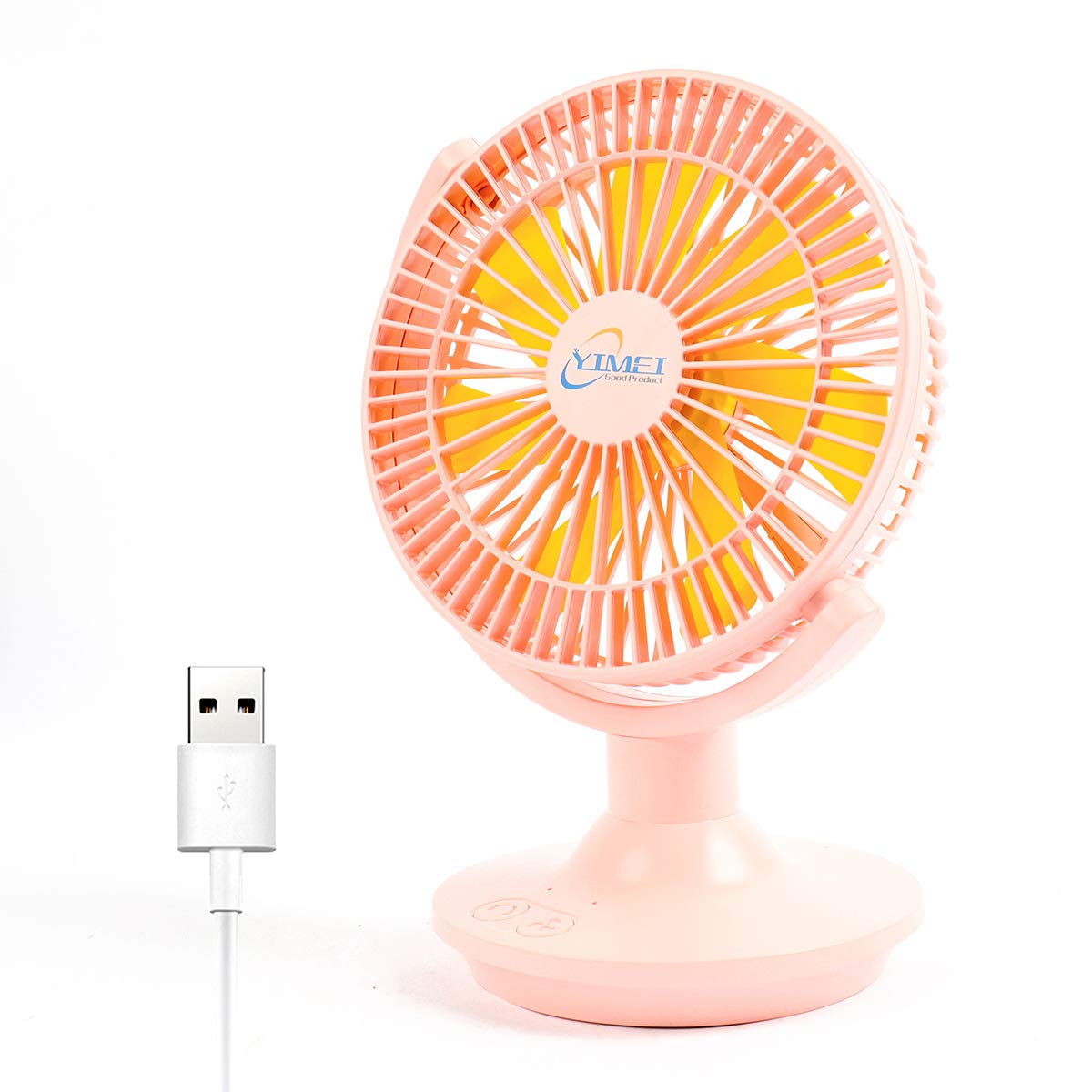 USB Desk Fan, 180°Auto Rotation Mini Fan with 3 Speeds Cool Wind, Vertical Adjustment Portable Mini Fan for Office, Golf Cart, Picnic, Home (Yellow)