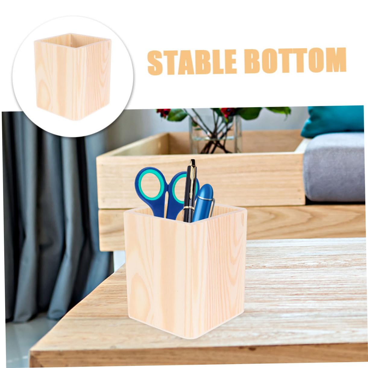 Cabilock 4 Set Barile Di Stoccaggio in Legno Contenitore Quadrato Per Penne Portapenne Rotondo Portamatite Portapenne Da Scrivania Portapenne Da Tavolo Tazza Della Penna Khaki 4 Pezzi * 4