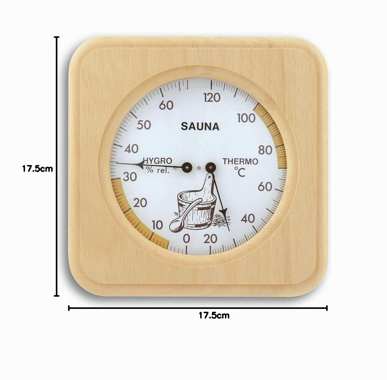 TFA Dostmann Analoges Sauna-Thermo-Hygrometer, mit Holzrahmen, Temperatur, Luftfeuchtigkeit, hitzebeständig, Weiß