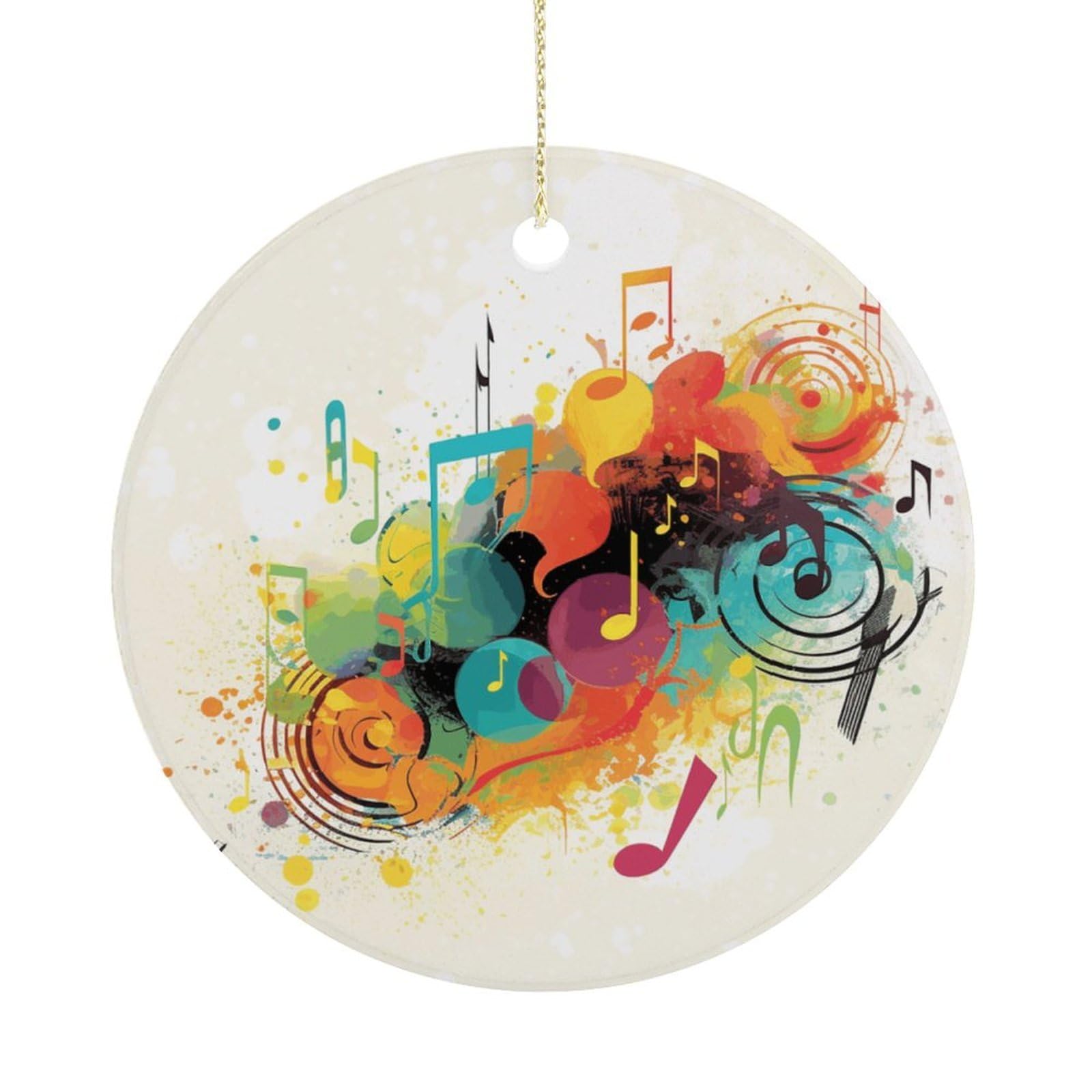 Abstract Music Themed Christmas Ornament,Round Ceramic Ornaments Personalized Christmas Tree Ornament for Holiday Porcelain Keepsake Gifts Ideas Home Decor