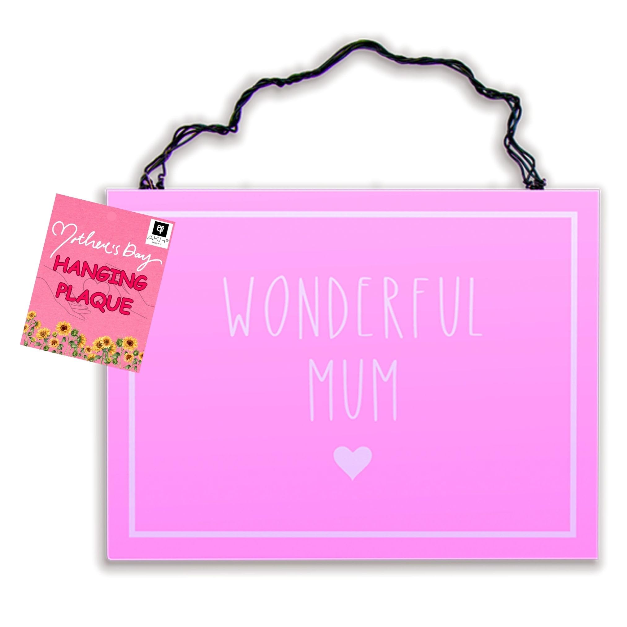 AKH® Mothers Day Hanging Plaque | 20CM x 20CM | Wooden Mother's Day Plaque | Heartfelt Gift for Mum | Wonderful mum