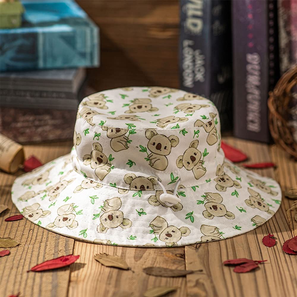 Novedad de verano, sombrero de cubo for niños, gorra de pescador con estampado de animales de dibujos animados for niños y niñas, sombrero resistente al sol con cuerda de viento, gorra for el sol de P