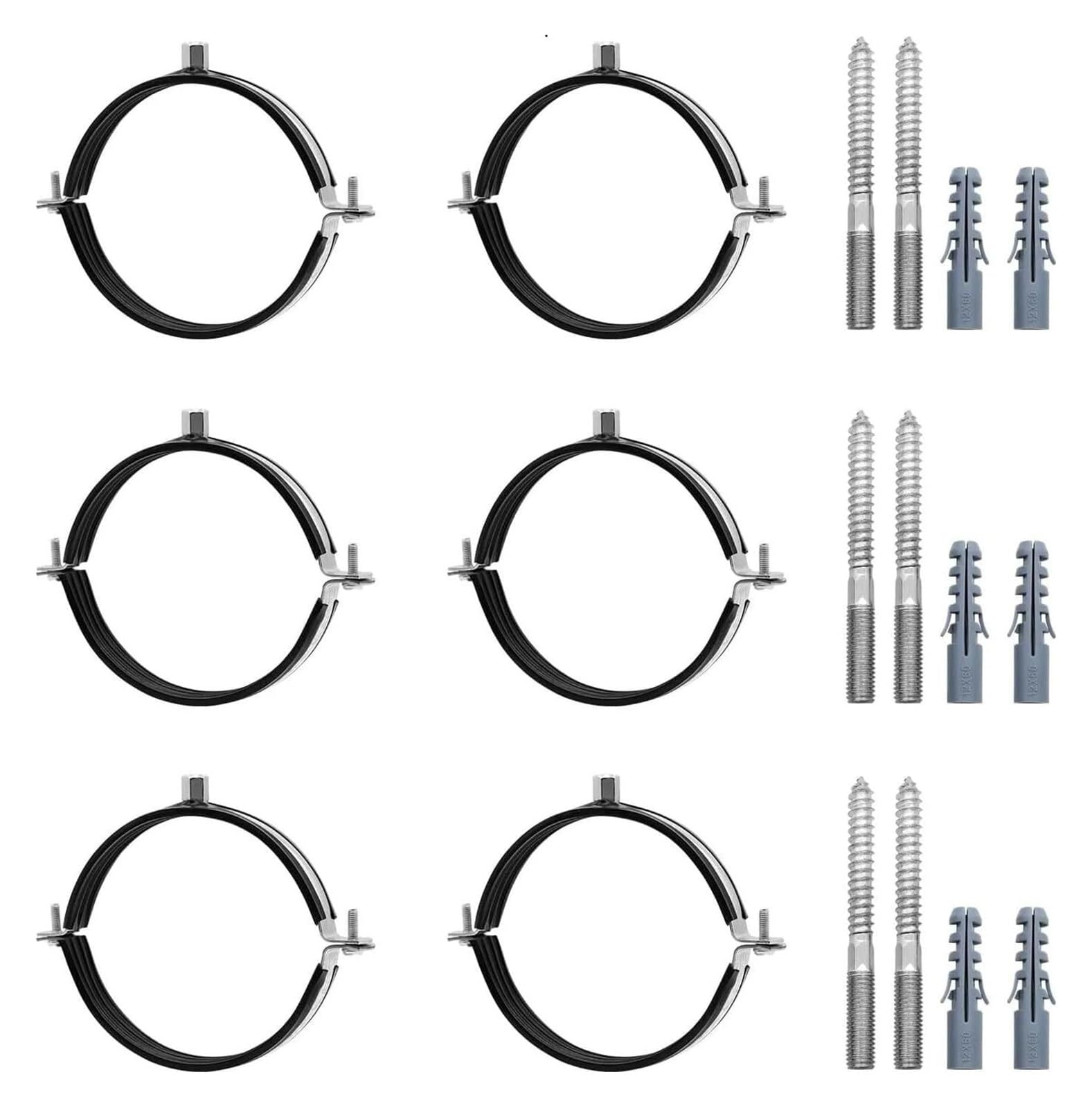 Adjustable Pipe Bracket Clamp Split Ring Support Hanger 15-166mm 6pcs Wall Ceiling Mount with Screw Expansion(15 19mm)