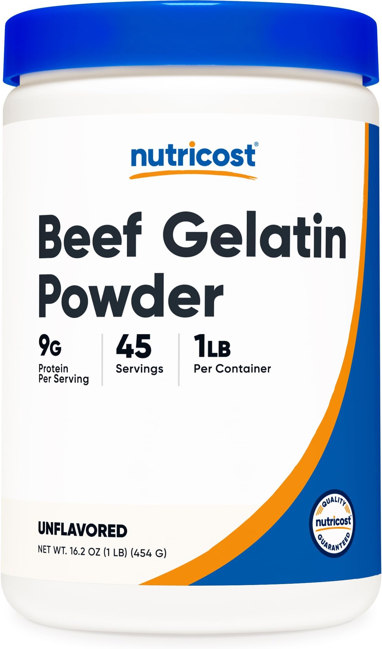 NutricostBeef Gelatin Powder (1 LB) (Unflavored) - 19 G Protein Per Serving, Drink Mix and Natural Liquid Thickener, Non-GMO, GMP Compliant, Gluten Free