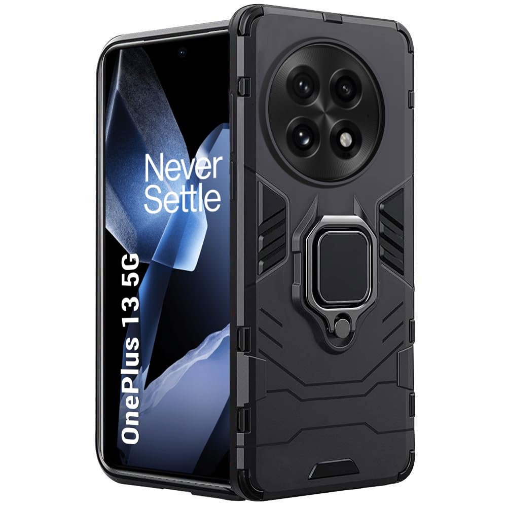 TheGiftKart Tough Armor Bumper Back Case Cover for OnePlus 13 5G | Ring Holder & Kickstand in-Built | 360 Degree Protection Back Case Cover for OnePlu...